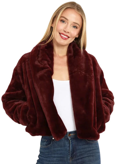 Dolce Cabo Faux Fur Shawl Collar Jacket - Wine