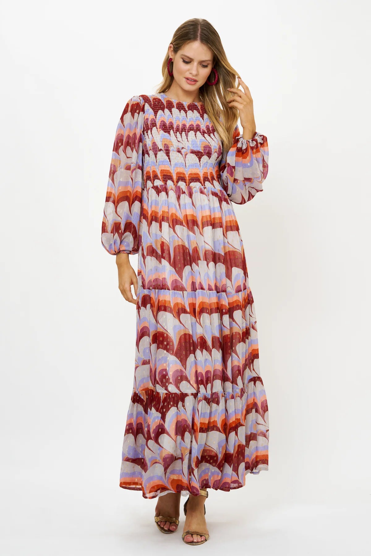 oliphant smocked maxi dress Top bronze detailing on a Color:Pure Black Linen Smock Dress A Line Pink Dress