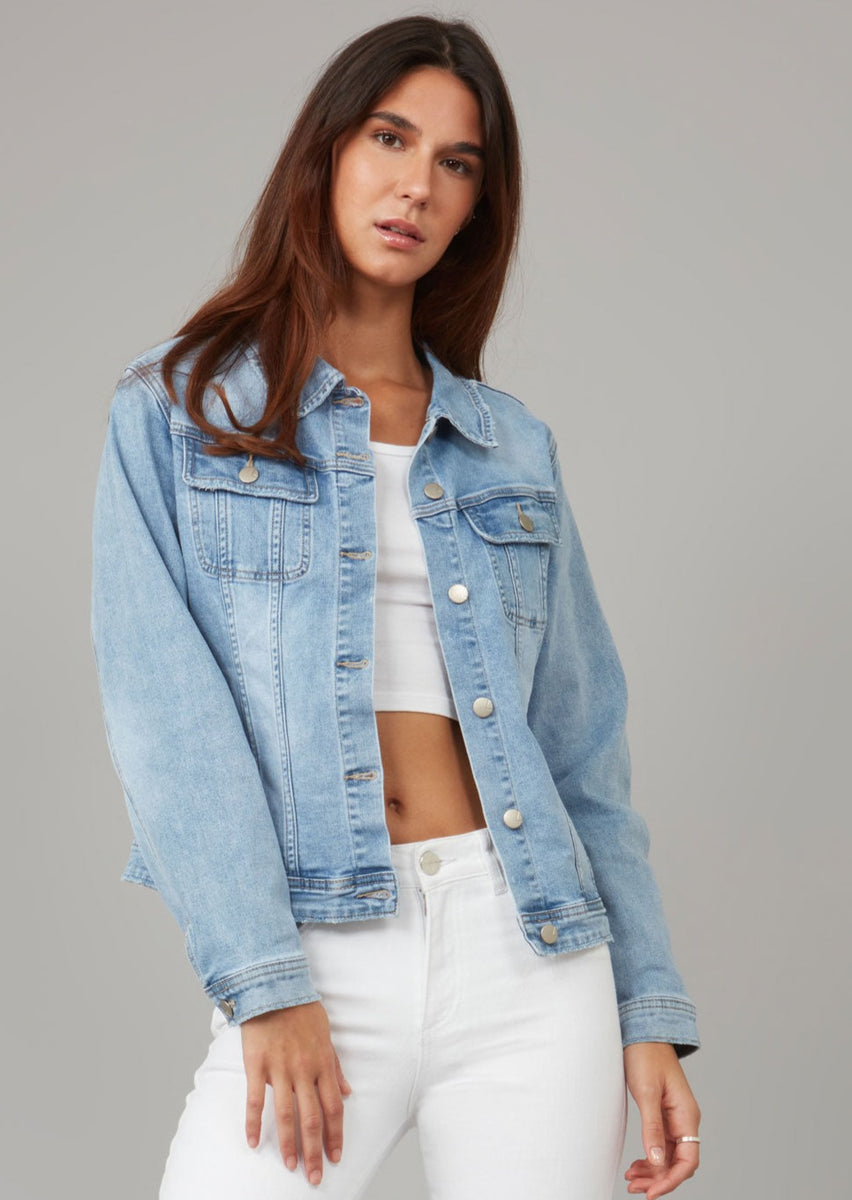 Lola Jeans Gabriella Denim Jacket in Stone Blue Skyline CK Bradley