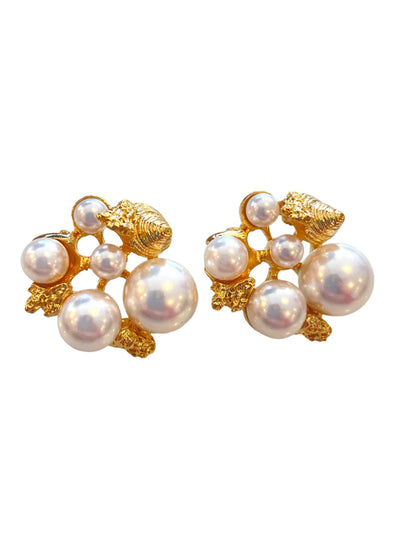 KJL Gold with Cluster Pearl Earrings