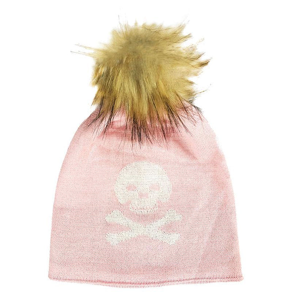 Pom Pom Hat Jolly Roger Pink - Faux Fur