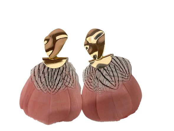 Double Feather Pebbled Earring