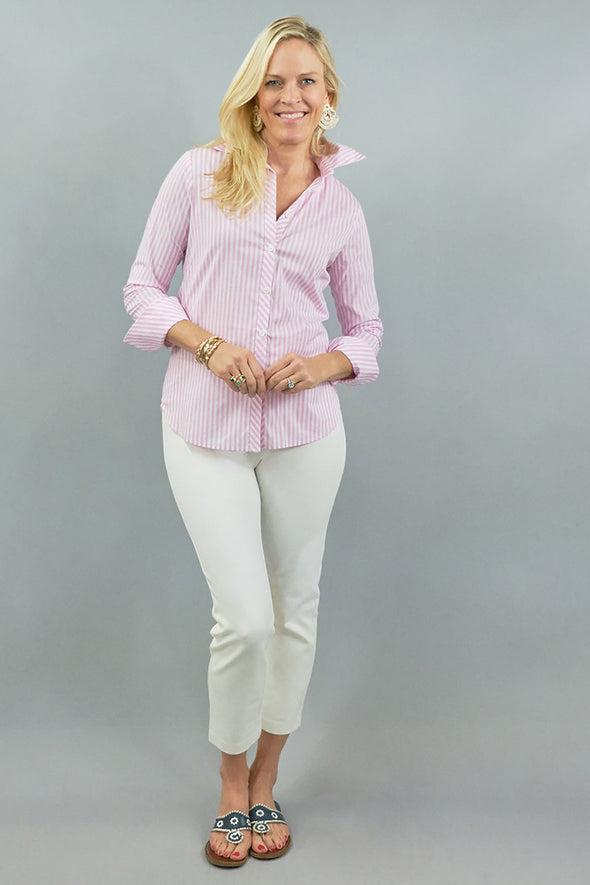 Tenley Shirt - Baby Pink Stripe Stretch Cotton