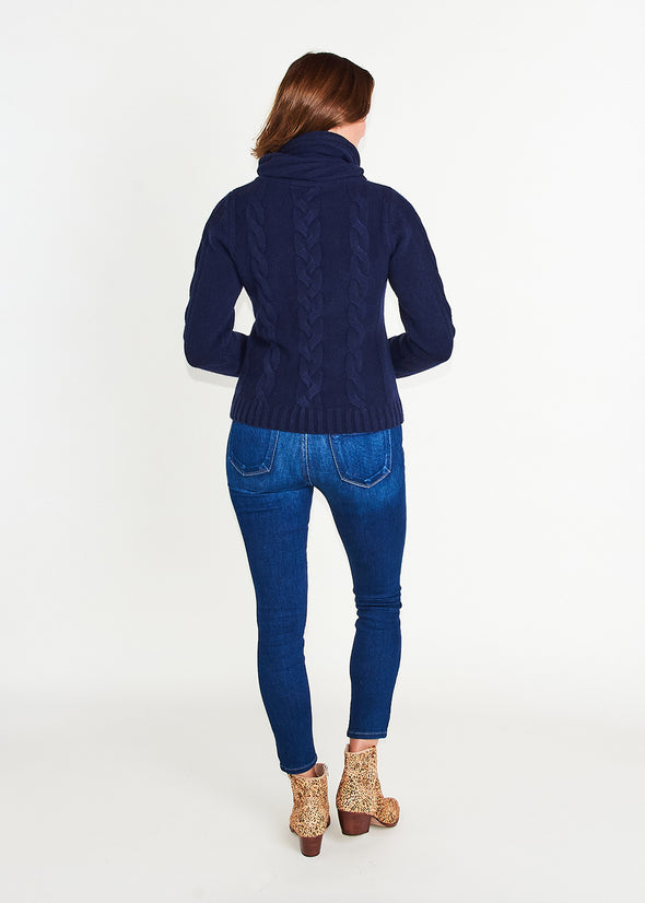 Tilly Cable Knit Sweater - Navy Blue