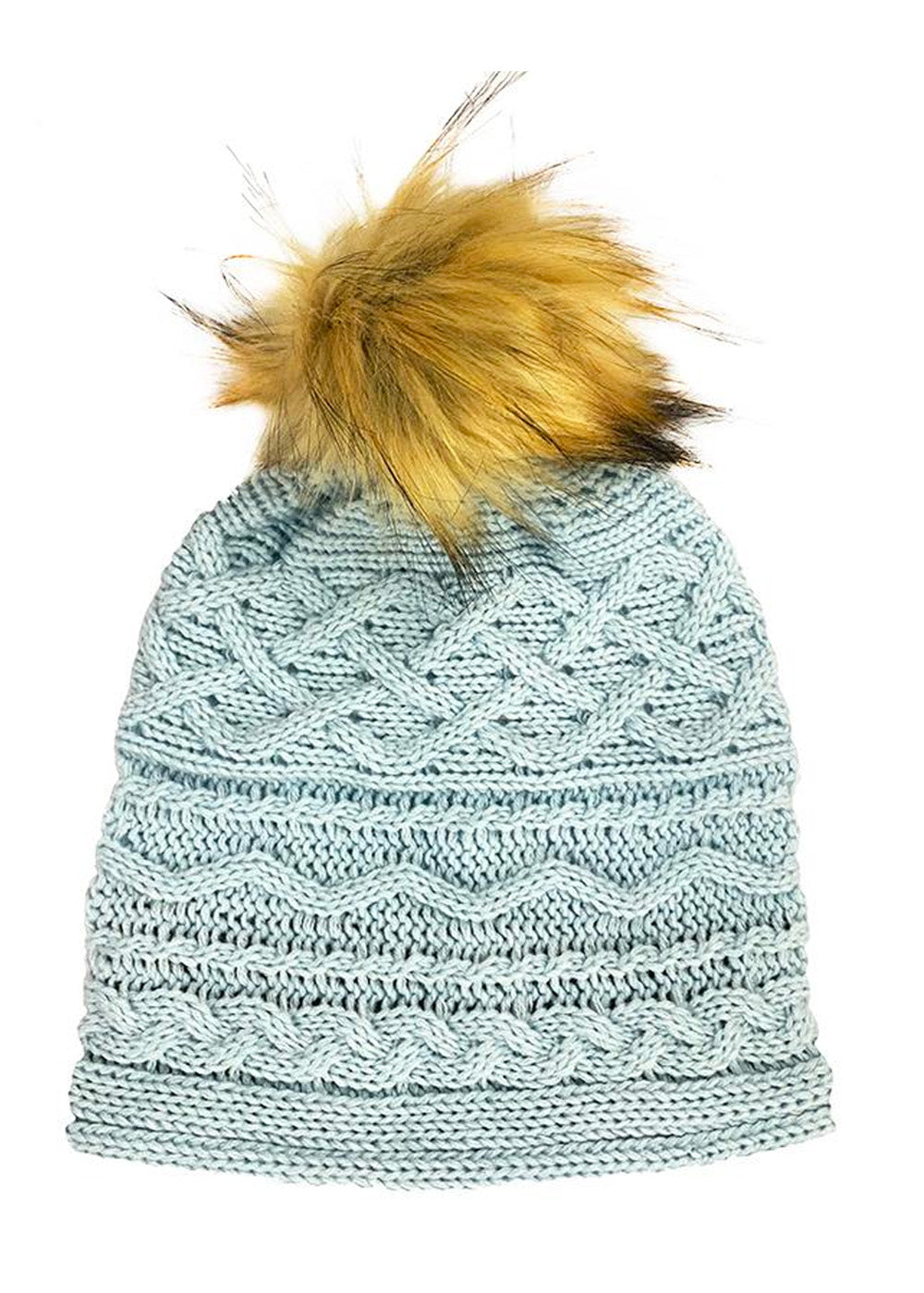Cable Knit Pom Pom Hat - Light Peri Blue