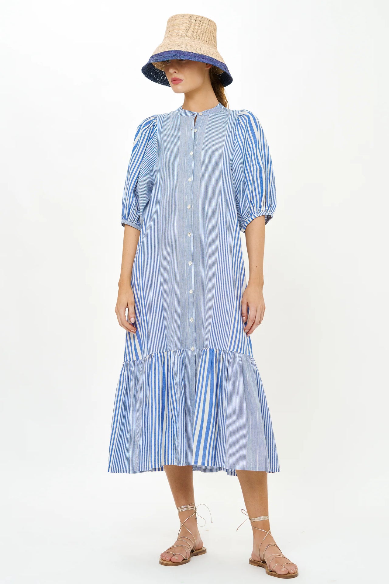 Oliphant Button Puff Midi - Henley Blue