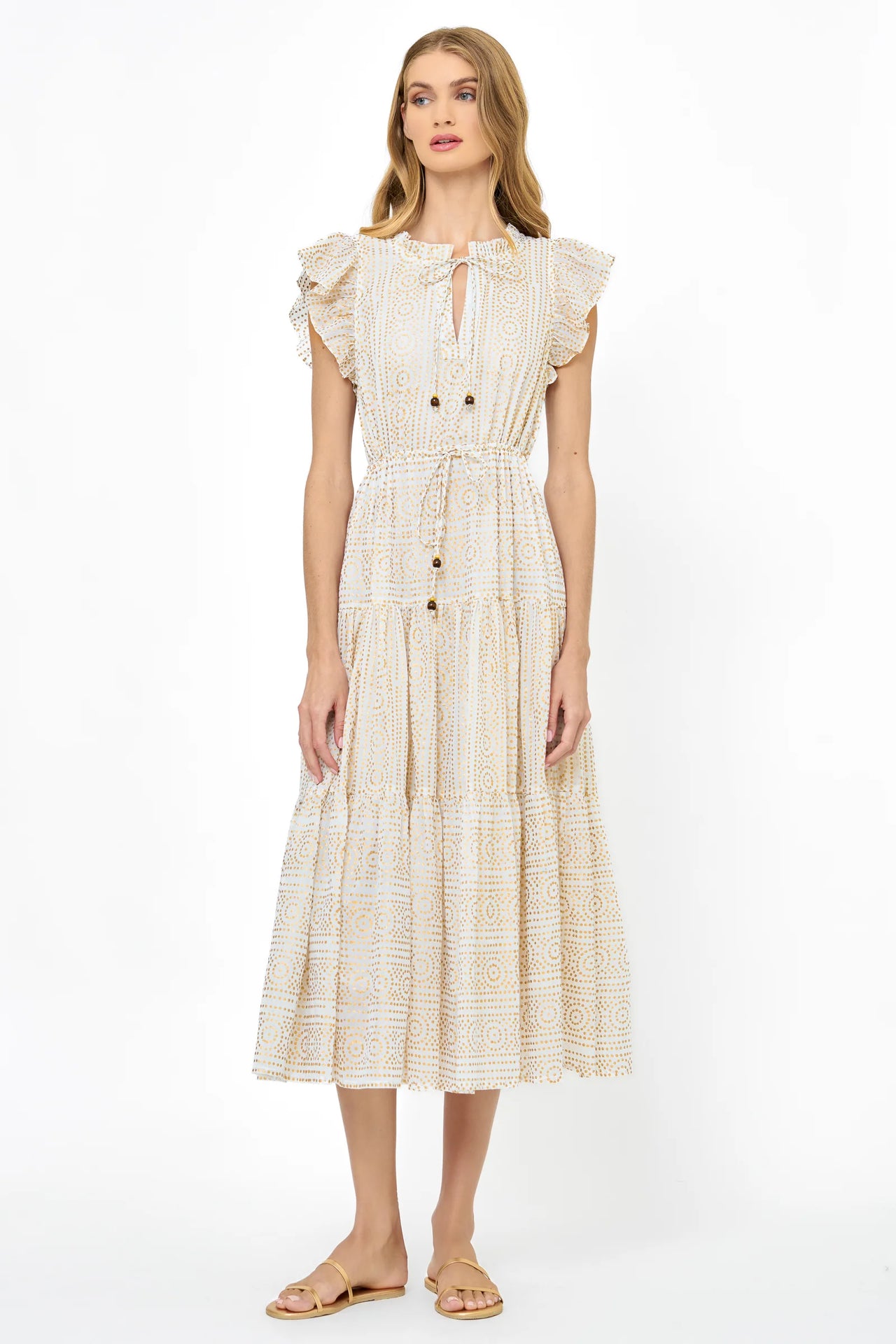 Oliphant Cinched Flirty Midi - Helene Cream Gold