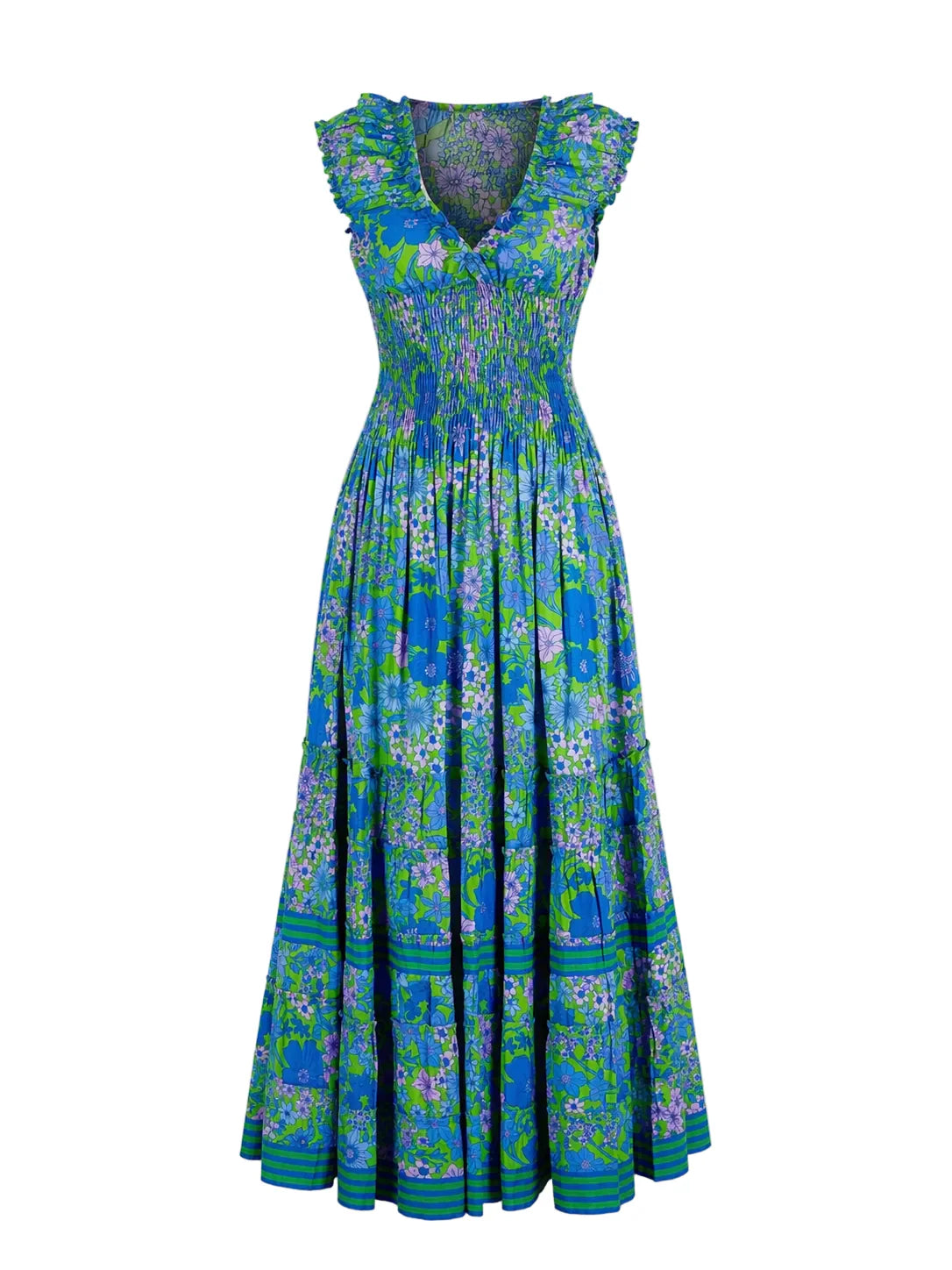 La Plage Genevieve Maxi Dress - Meadow Floral Green/Blues