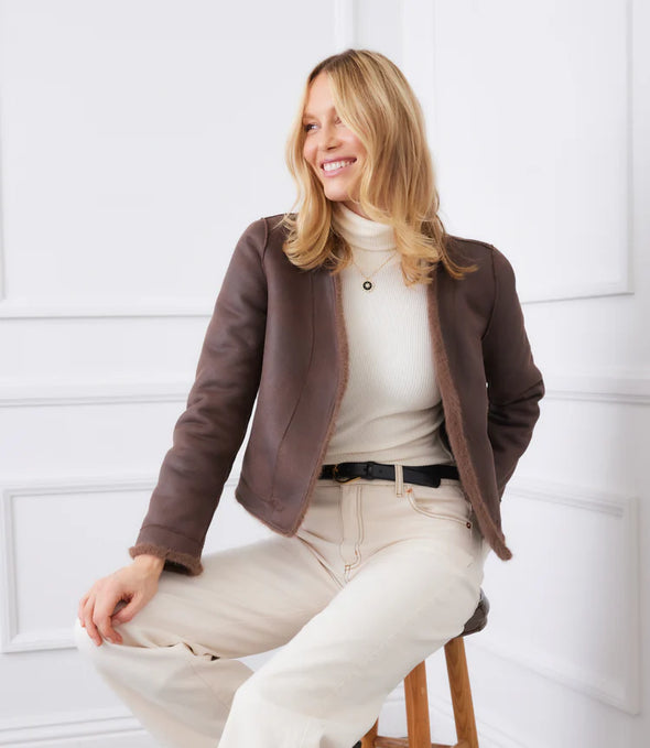 Karen Kane Reversible Faux Fur Jacket - Brown