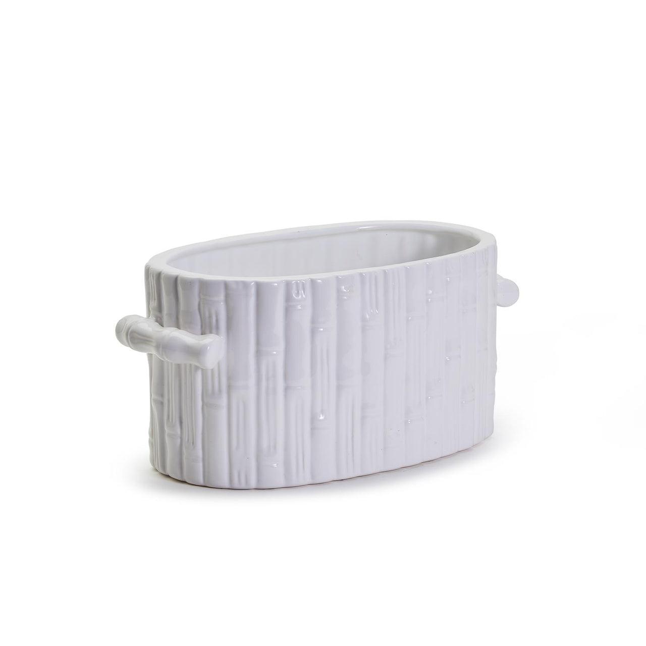 Two's Company Faux Bamboo Oval Centerpiece / Cachepot with Handles - Ceramic