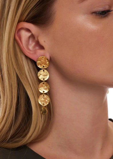 KJL 5 Coin Drop Earring - Satin Gold