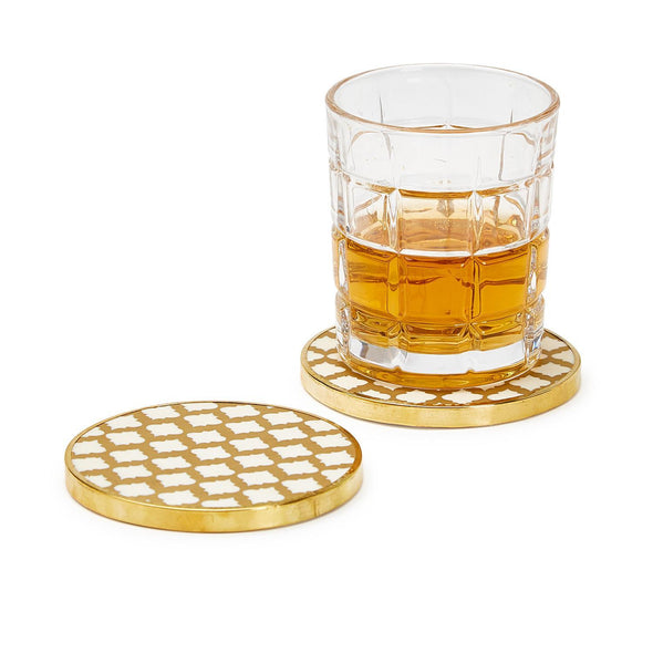Two's Company Hampton Set of 4 Geometric Coasters with Gold Rim