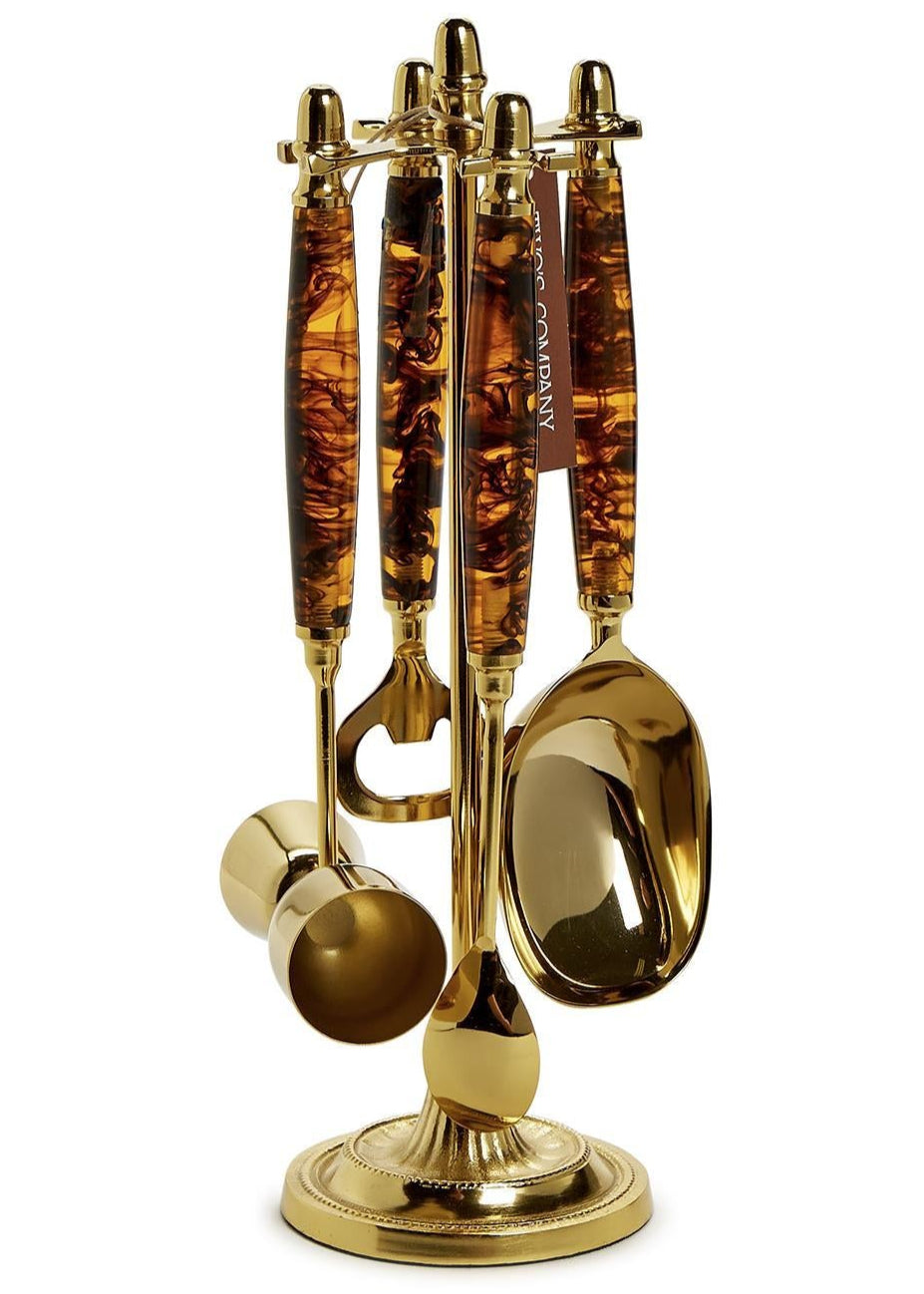 Two's Company 4 Pc Tortoise Print Bar Set with Stand