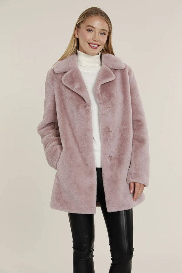 Dolce Cabo Faux Fur Long Coat - Blush