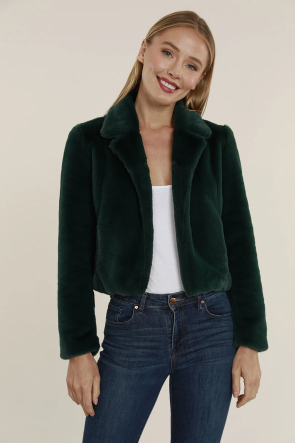 Dolce Cabo Plush Faux Fur Notch Collar Jacket - Hunter Green