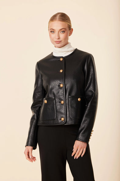 Dolce Cabo Faux Leather Textured Jacket - Black