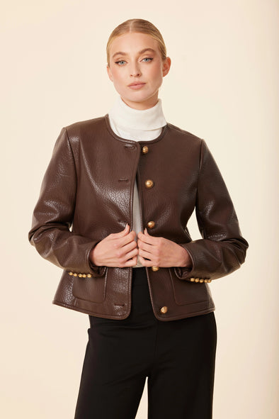 Dolce Cabo Faux Leather Textured Jacket - Brown