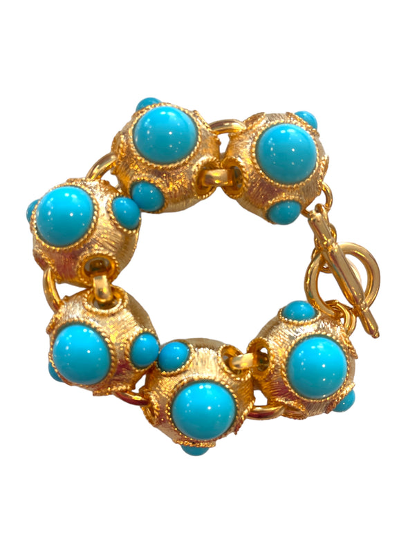 KJL satin gold toggle clasp bracelet w/ turquoise center