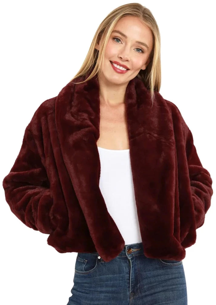Dolce Cabo Faux Fur Shawl Collar Jacket Wine CK Bradley