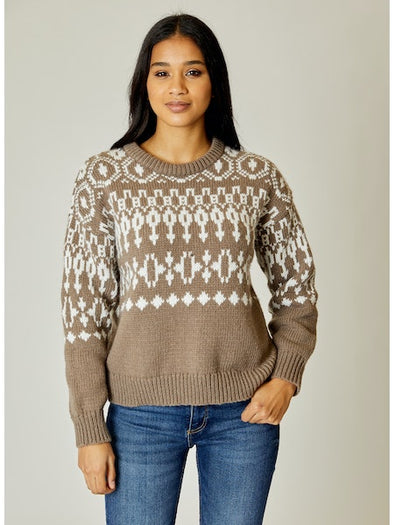 Design History Fairisle Crew Neck Sweater - Cedar Combo