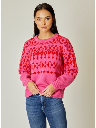 Design History Fairisle Crew Neck Sweater - French Rose