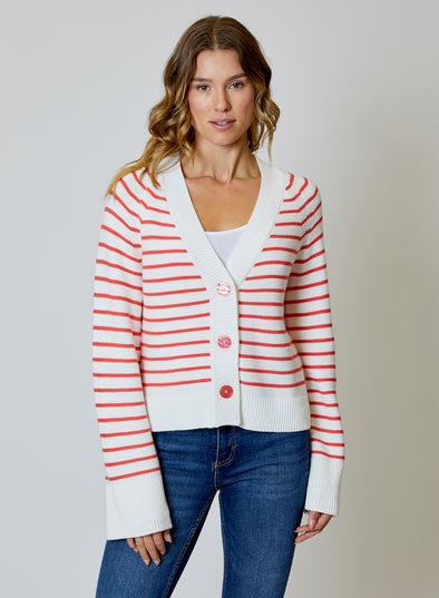 Design History High Low Cardigan - Coral/White Stripe