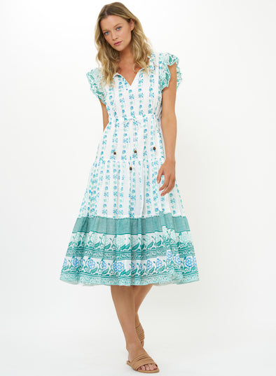 Oliphant Cinched Flirty Midi - Boreggo Green