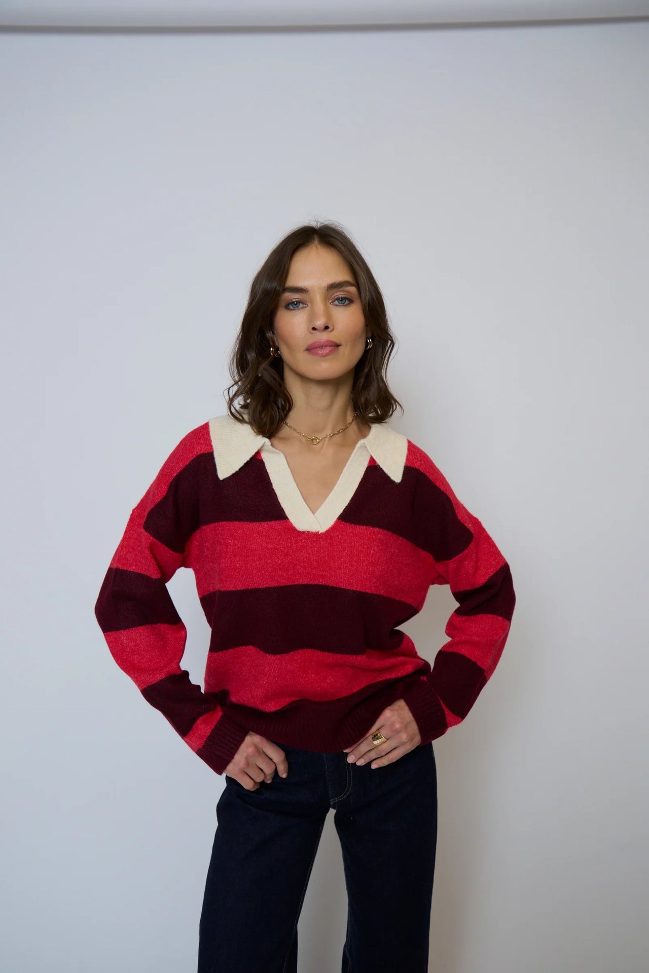 Central Park West Marley Striped Ruby Sweater - Red Multi
