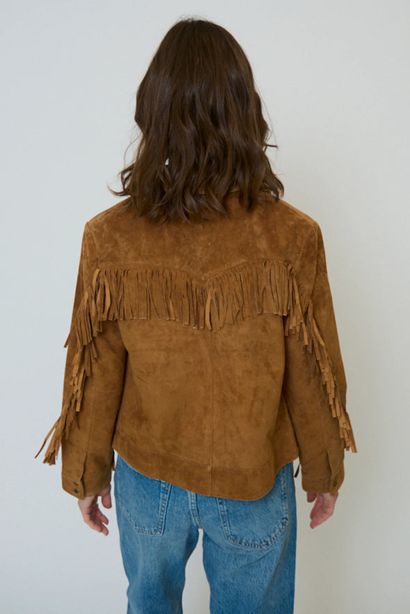 Central Park West Atlas Genuine Suede Fringe Blazer - Camel