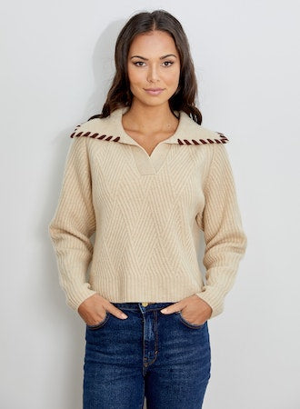 Design History Johnny Collar Cashmere Sweater - Beige Combo