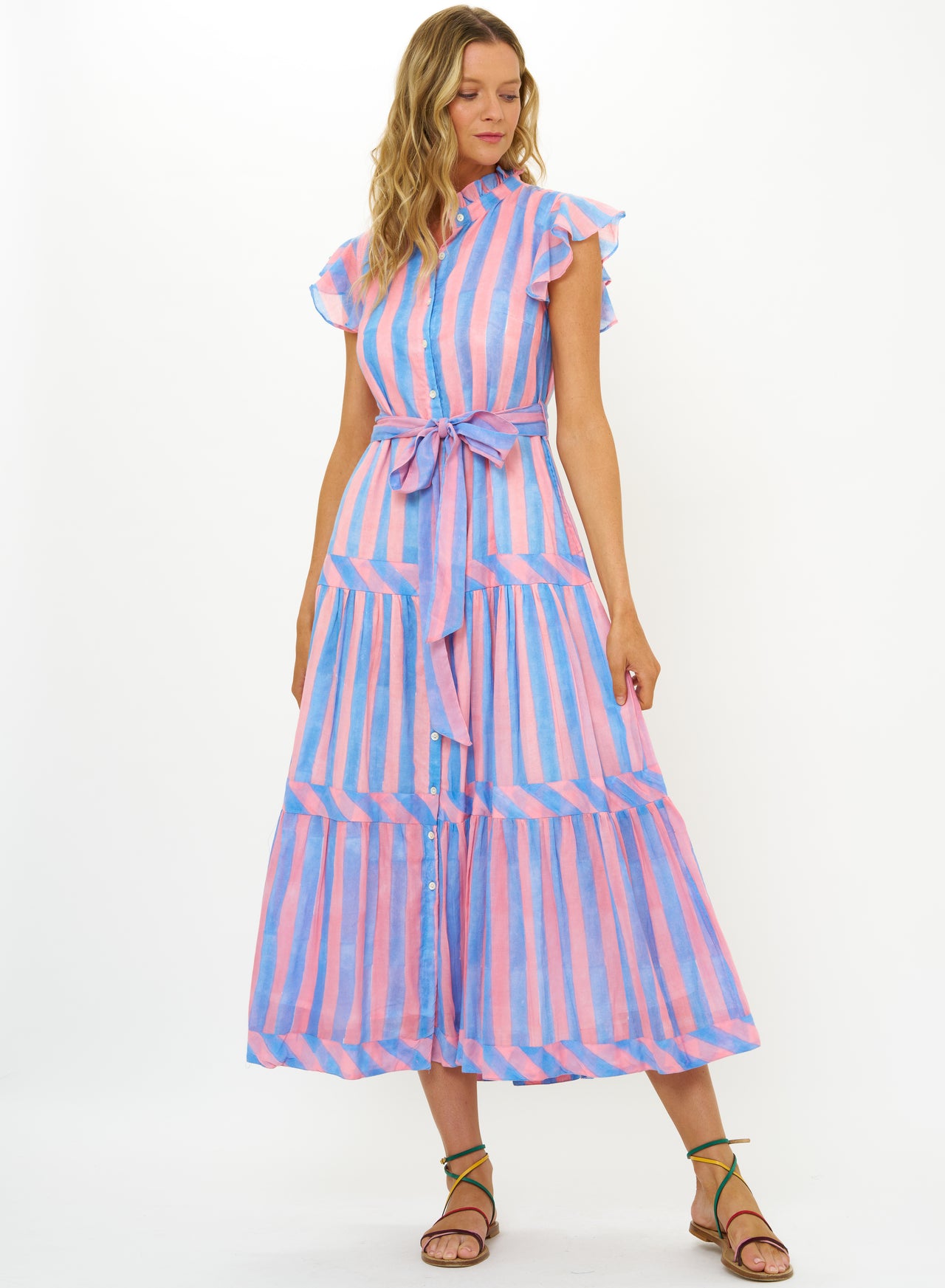 Oliphant Ruffle Collar Button Maxi - Cabana Pink