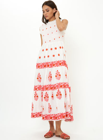 Oliphant Sleeveless Smocked Maxi - Calistoga Coral