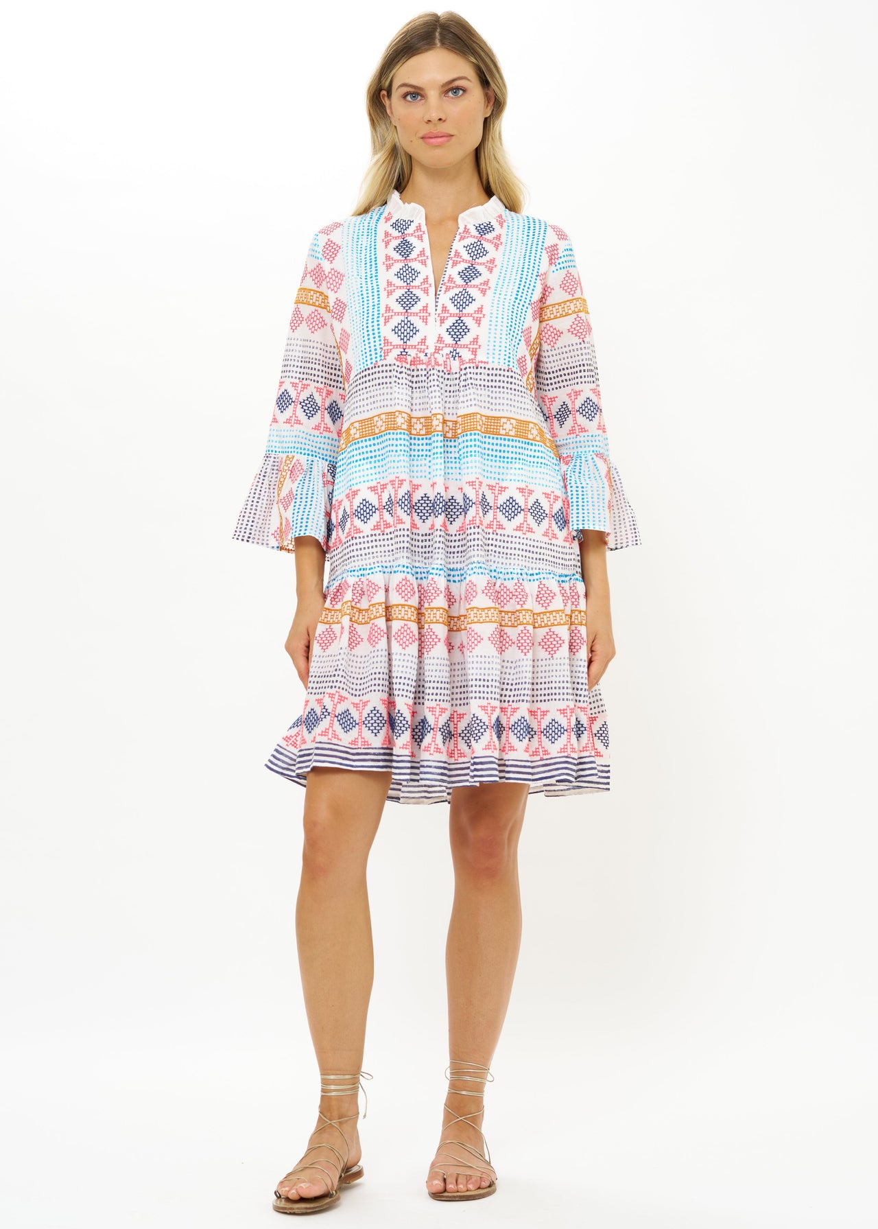 Oliphant Bell Sleeve Tiered Mini Dress - Casablanca