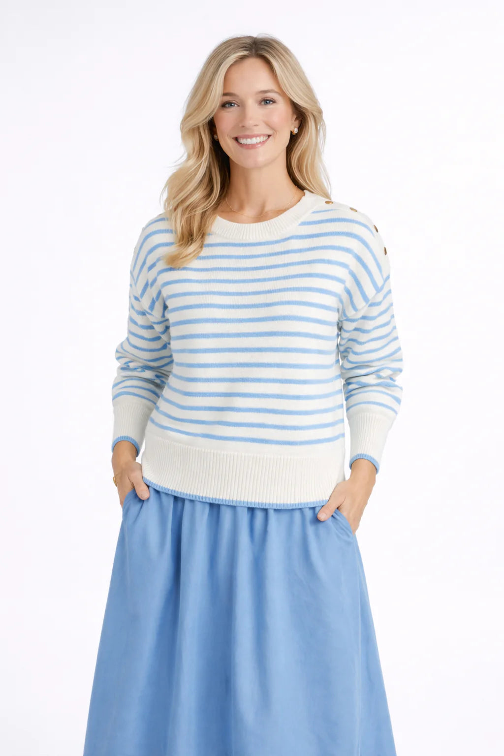 Burgess Abigail Sweater - White and Blueberry