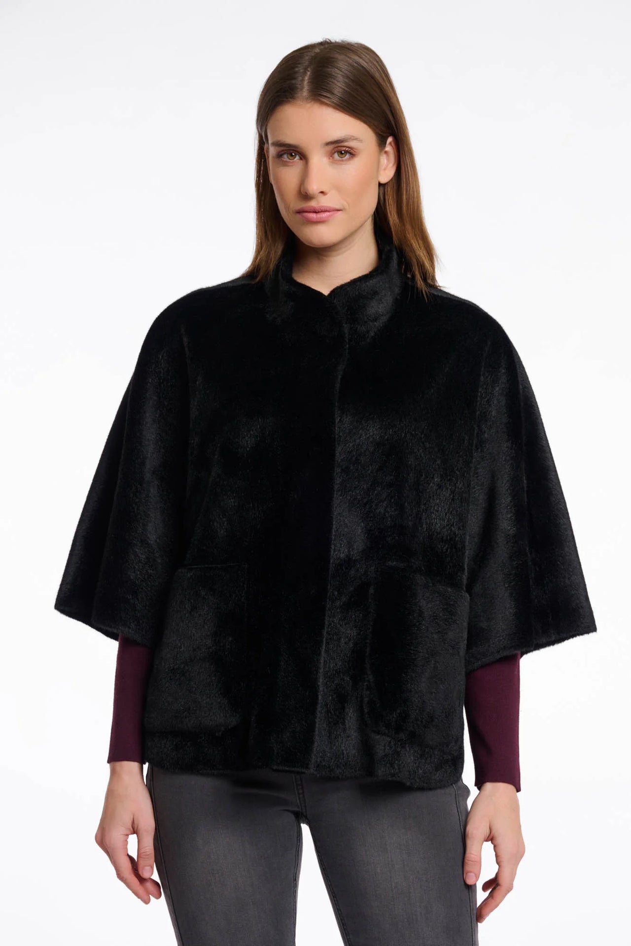 Rino & Pelle Dewi Faux Fur Cape - Black