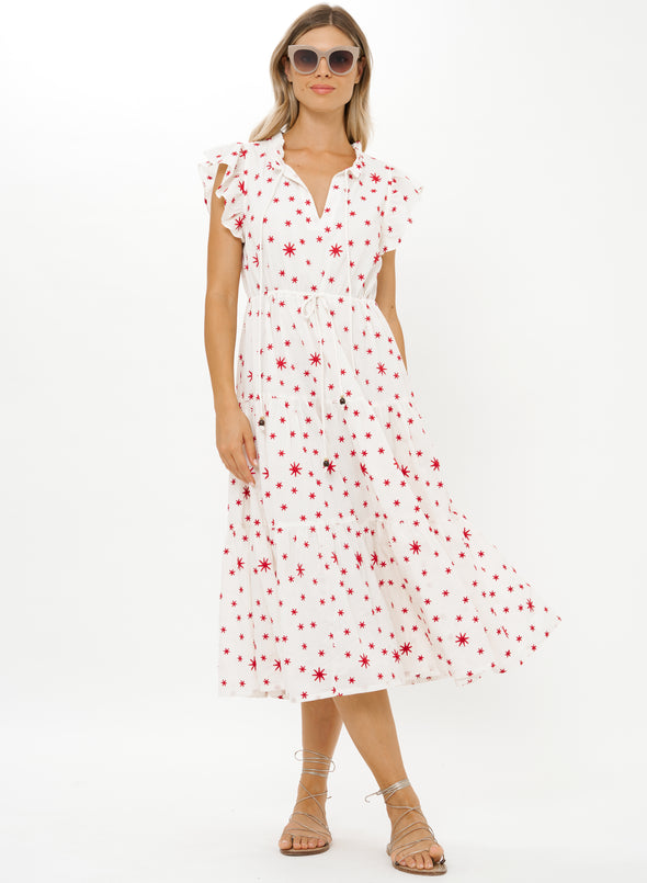Oliphant Cinched Flirty Midi - Ellsworth Red