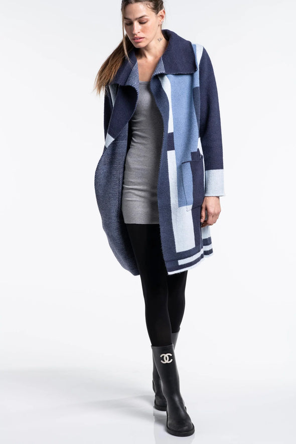 Essitam Sarah Jacquard Knit Coat - Blue Mondrian