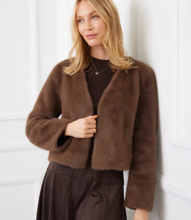 Karen Kane Reversible Faux Fur Jacket - Brown