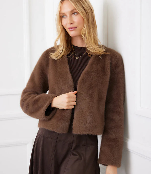 Karen Kane Reversible Faux Fur Jacket - Brown