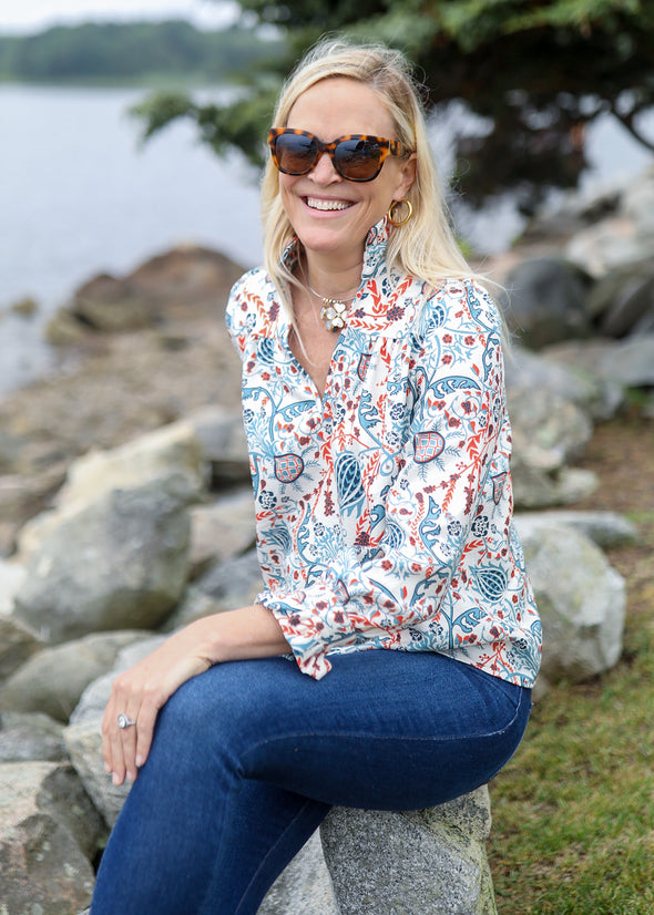 Aspen Blouse - Frolic Cream and Steel
