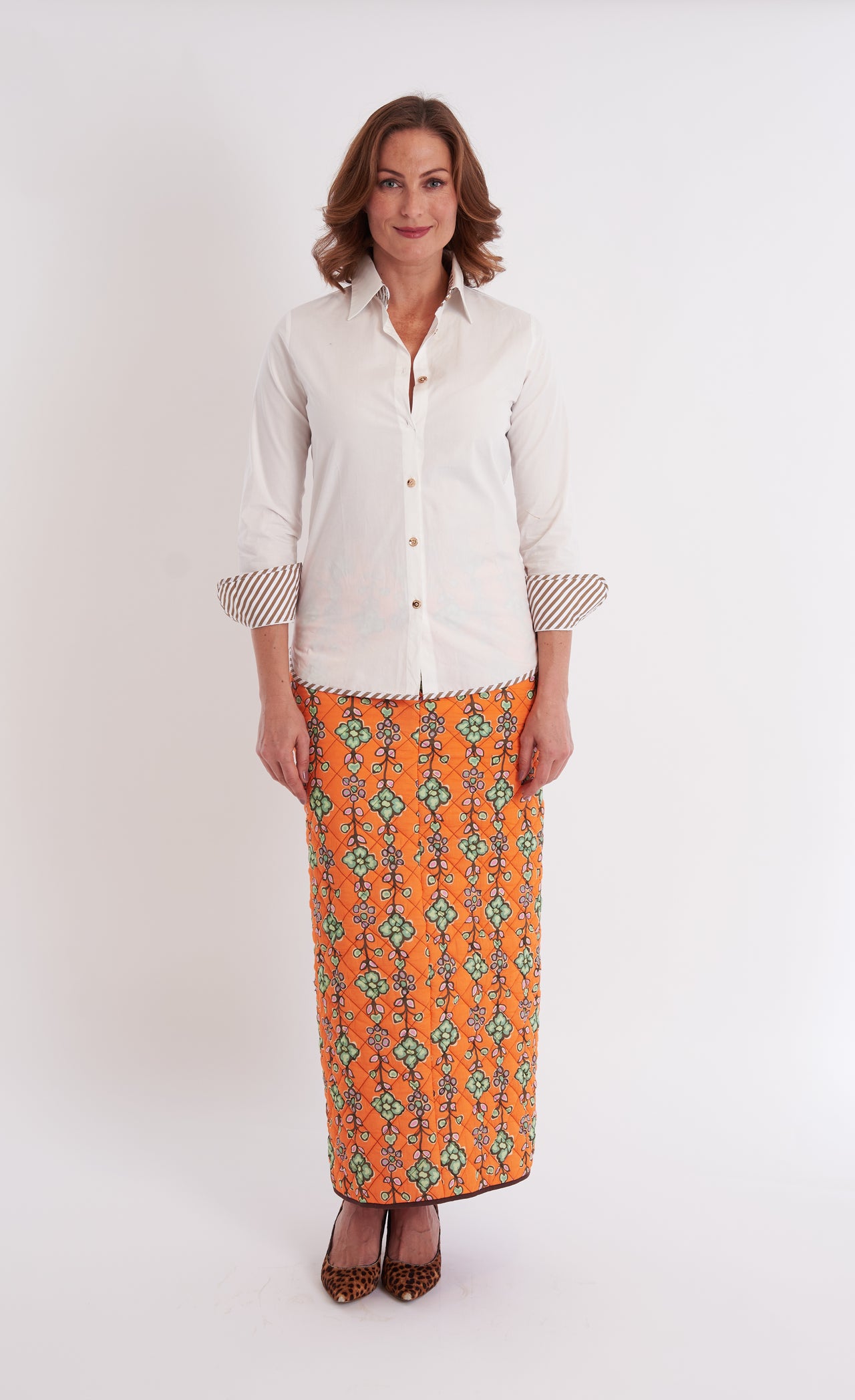 Bryson Button Down - White/Taupe Stripe