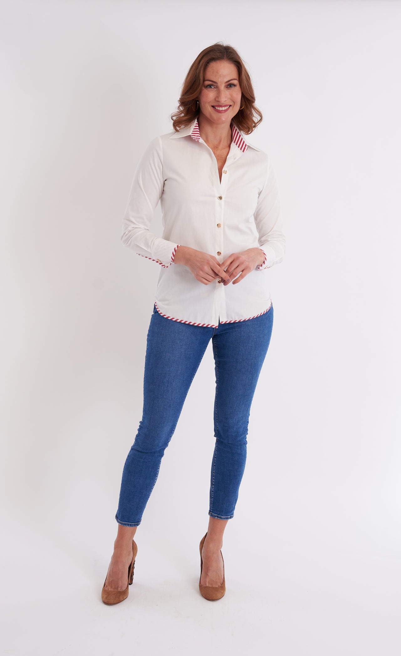 Bryson Button Down - White/Mulberry Stripe