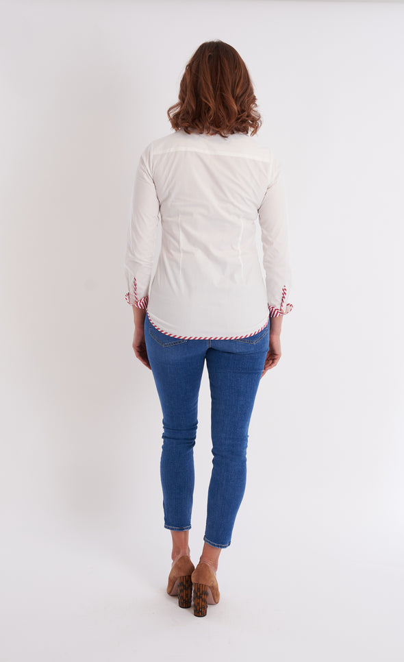 Bryson Button Down - White/Mulberry Stripe