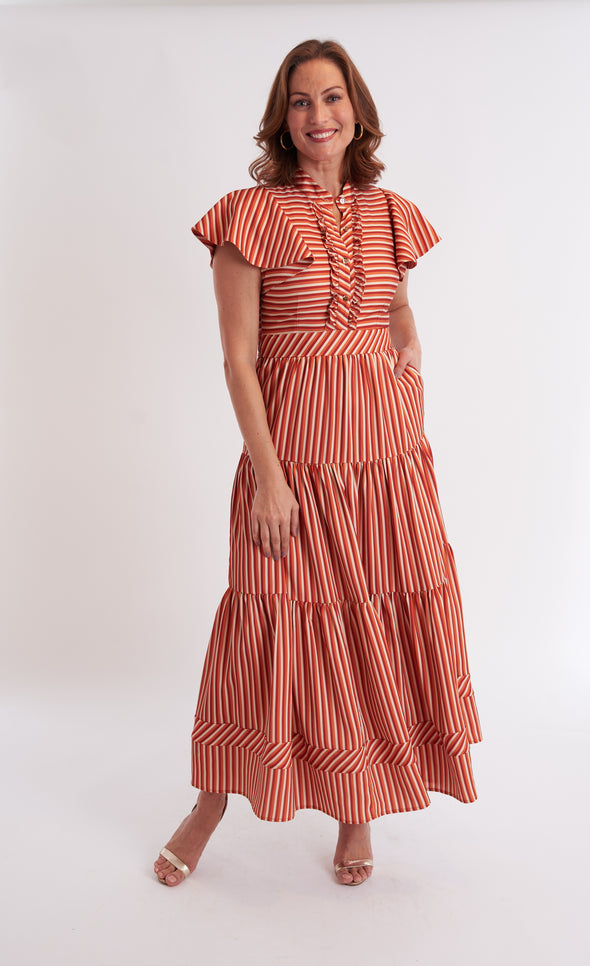 Doon Dress - Terracotta Stripe