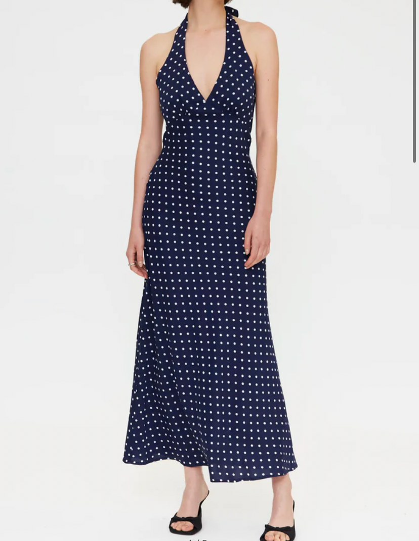 Navy Polka Dot Halter Dress
