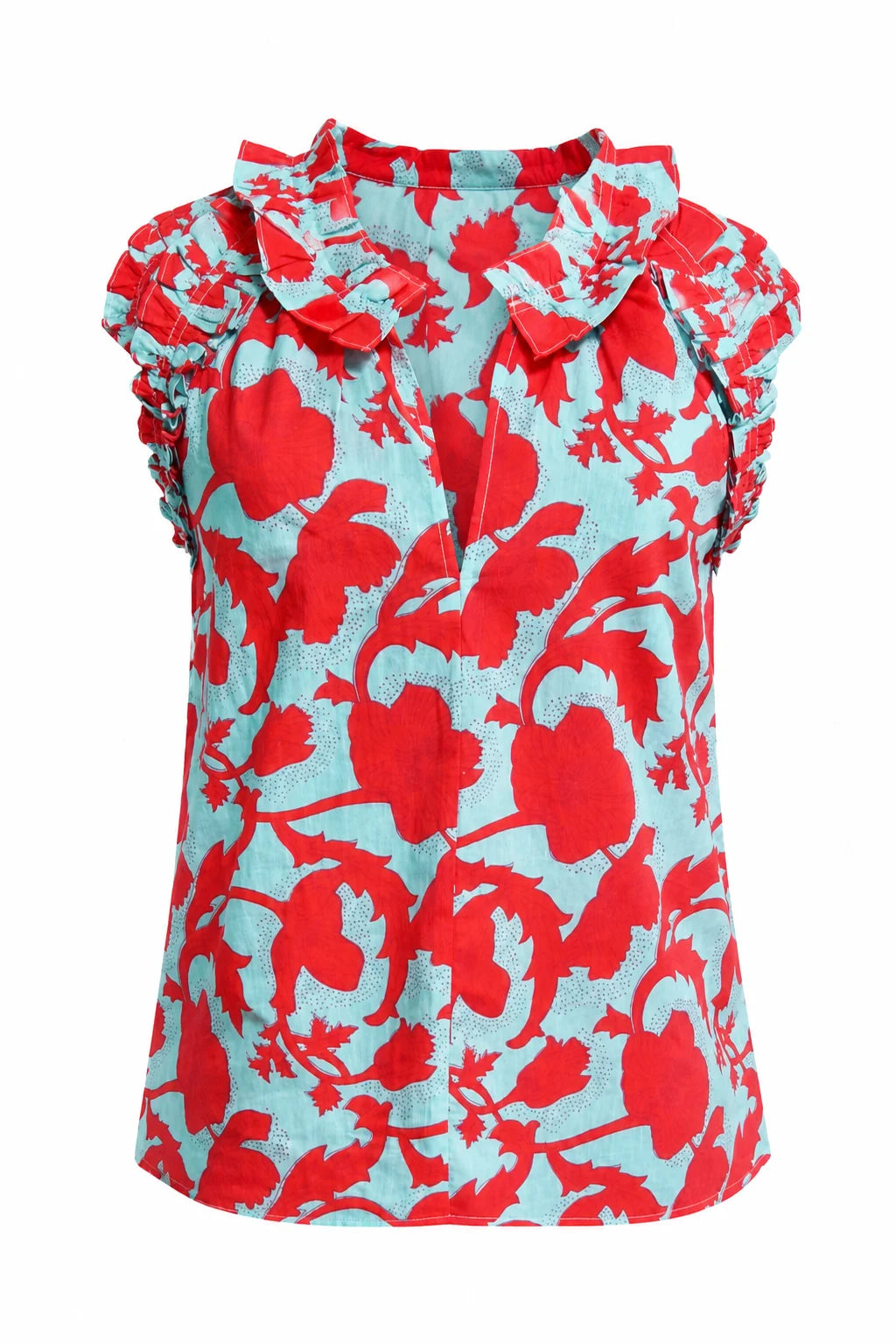 La Plage Butterfly Sleeveless Top - Poppy Turquoise/Red