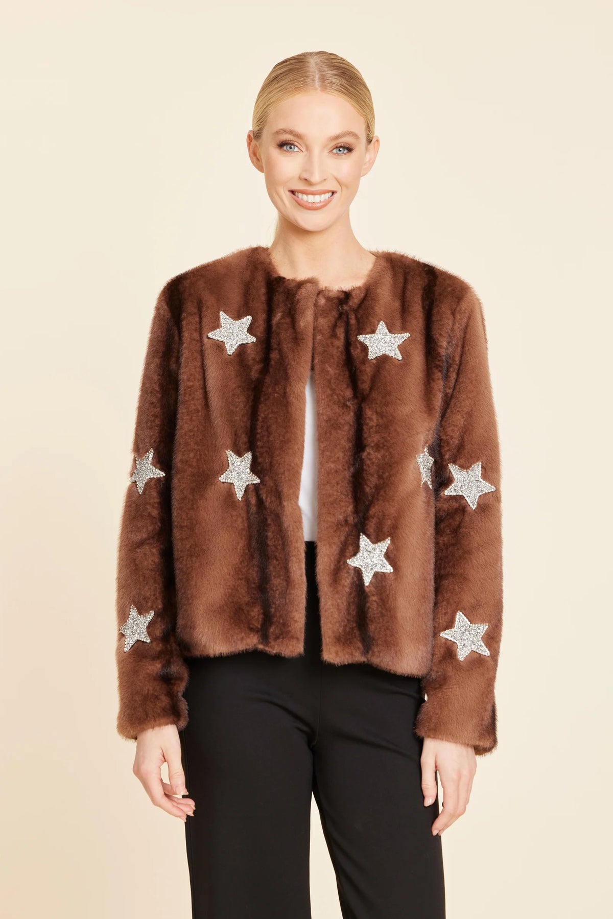 Dolce Cabo Faux Fur Star Embellished Jacket