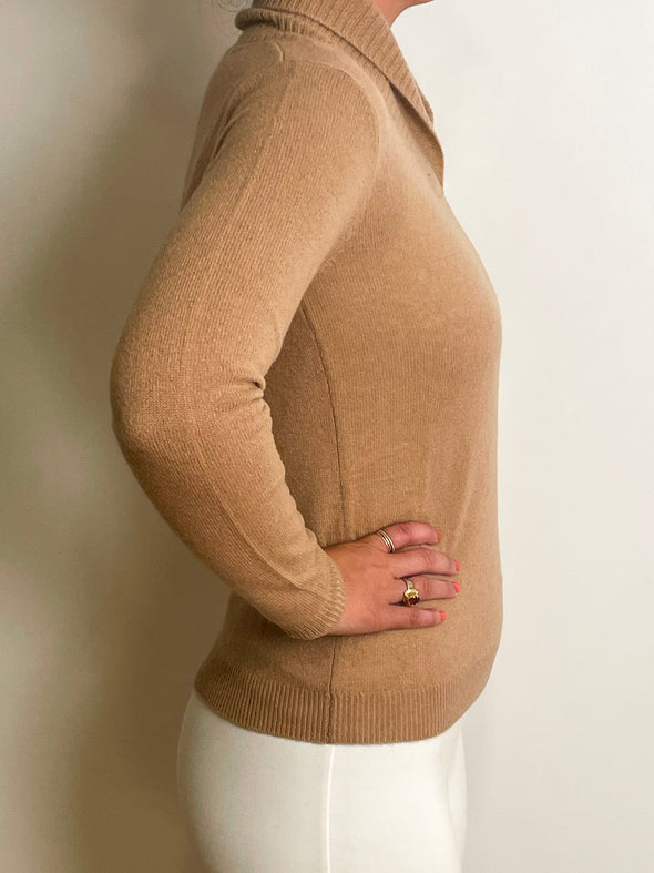 Ribbed Collar Pullover - Camel