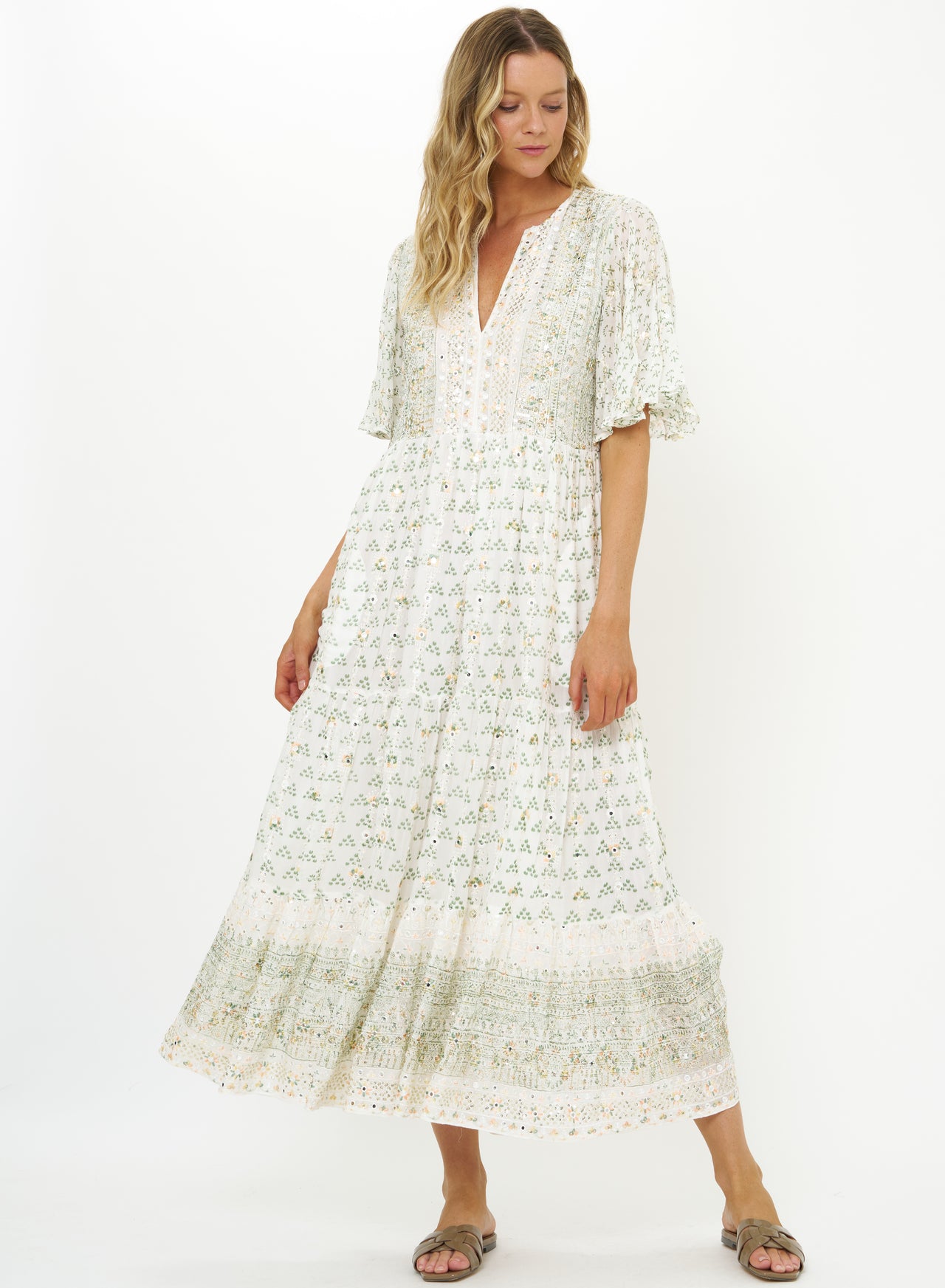 Oliphant Flirty Vneck Maxi - Juniper Olive