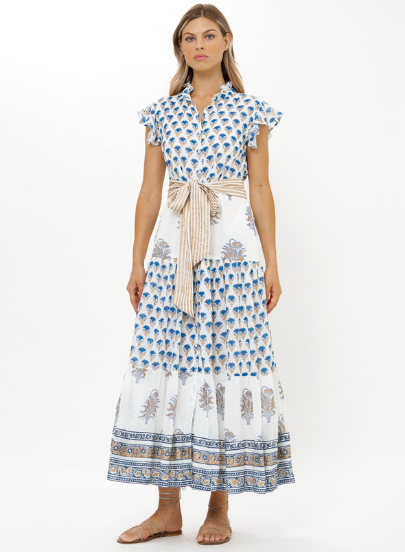 Oliphant Ruffle Collar Button Maxi - Lotus Navy